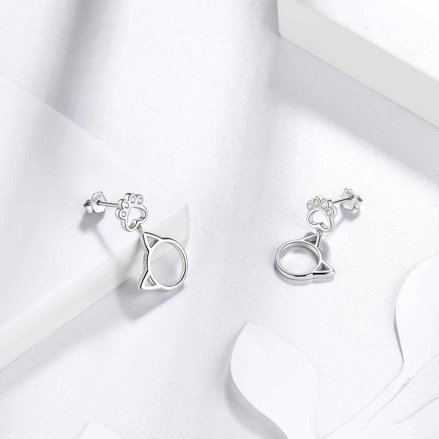 Tokyo Mart Cute Animal Cat Face Paw Earrings Women Girls Jewelry 925 Sterling Silver