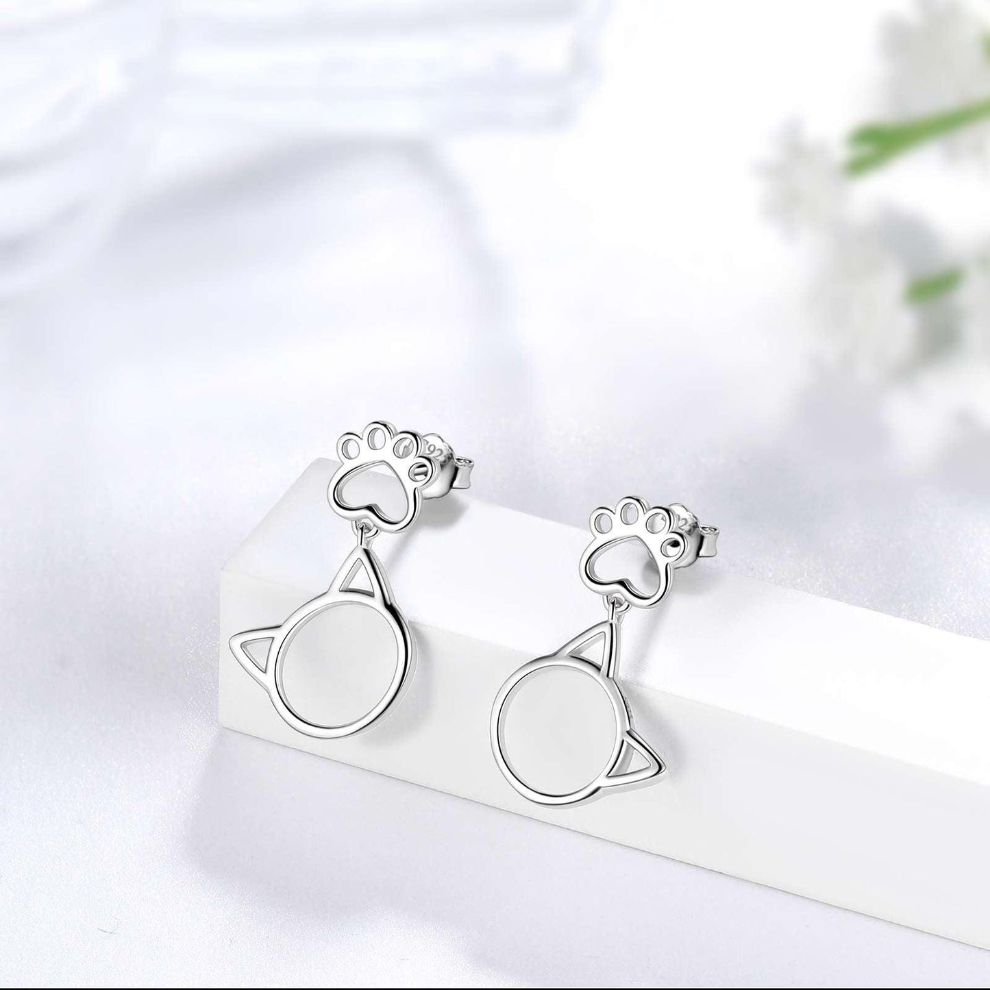 Tokyo Mart Cute Animal Cat Face Paw Earrings Women Girls Jewelry 925 Sterling Silver