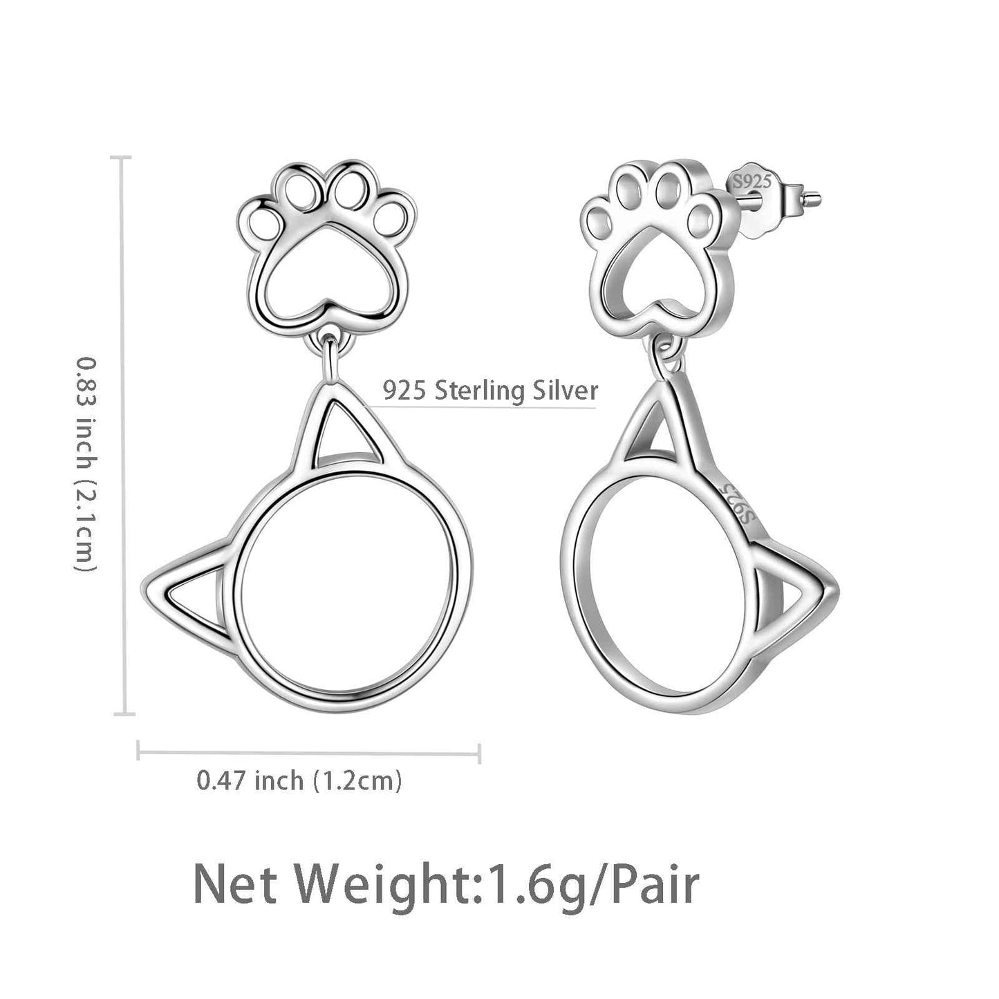 Tokyo Mart Cute Animal Cat Face Paw Earrings Women Girls Jewelry 925 Sterling Silver