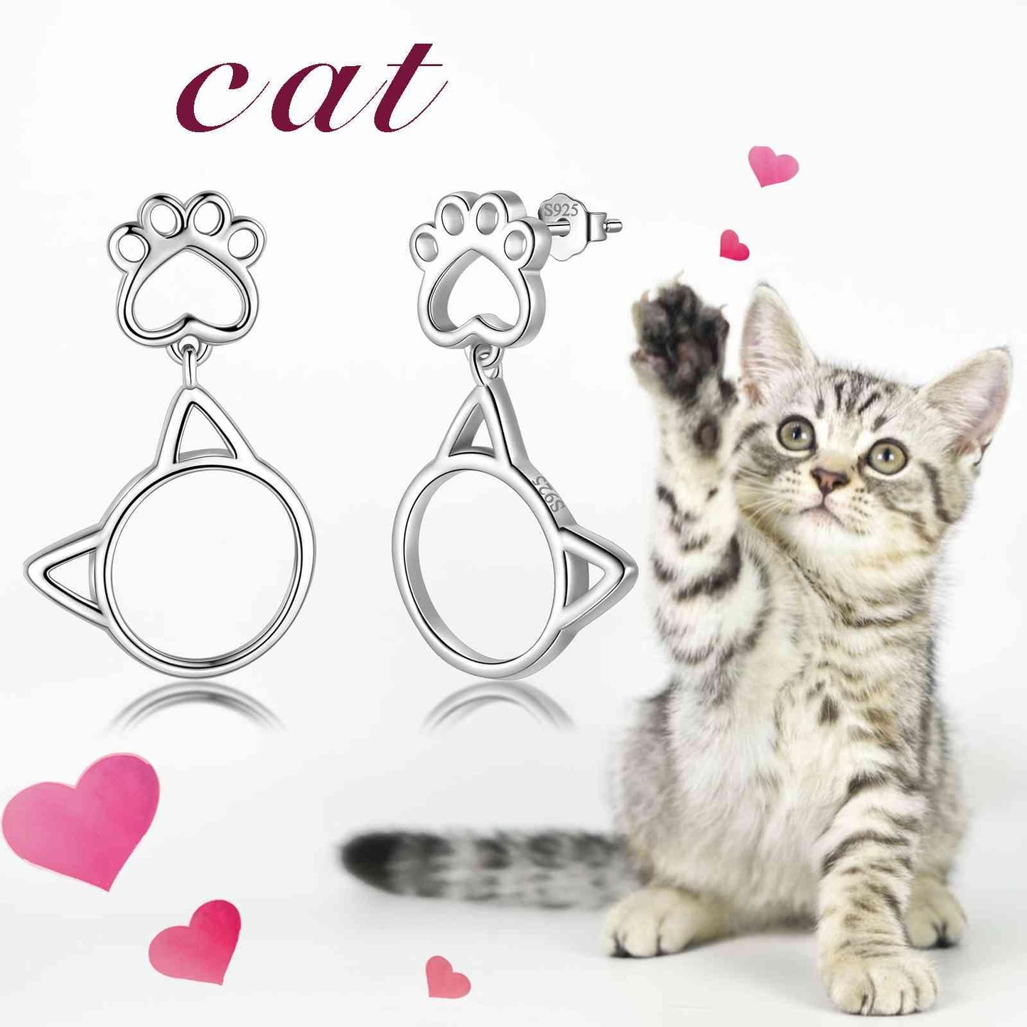 Tokyo Mart Cute Animal Cat Face Paw Earrings Women Girls Jewelry 925 Sterling Silver