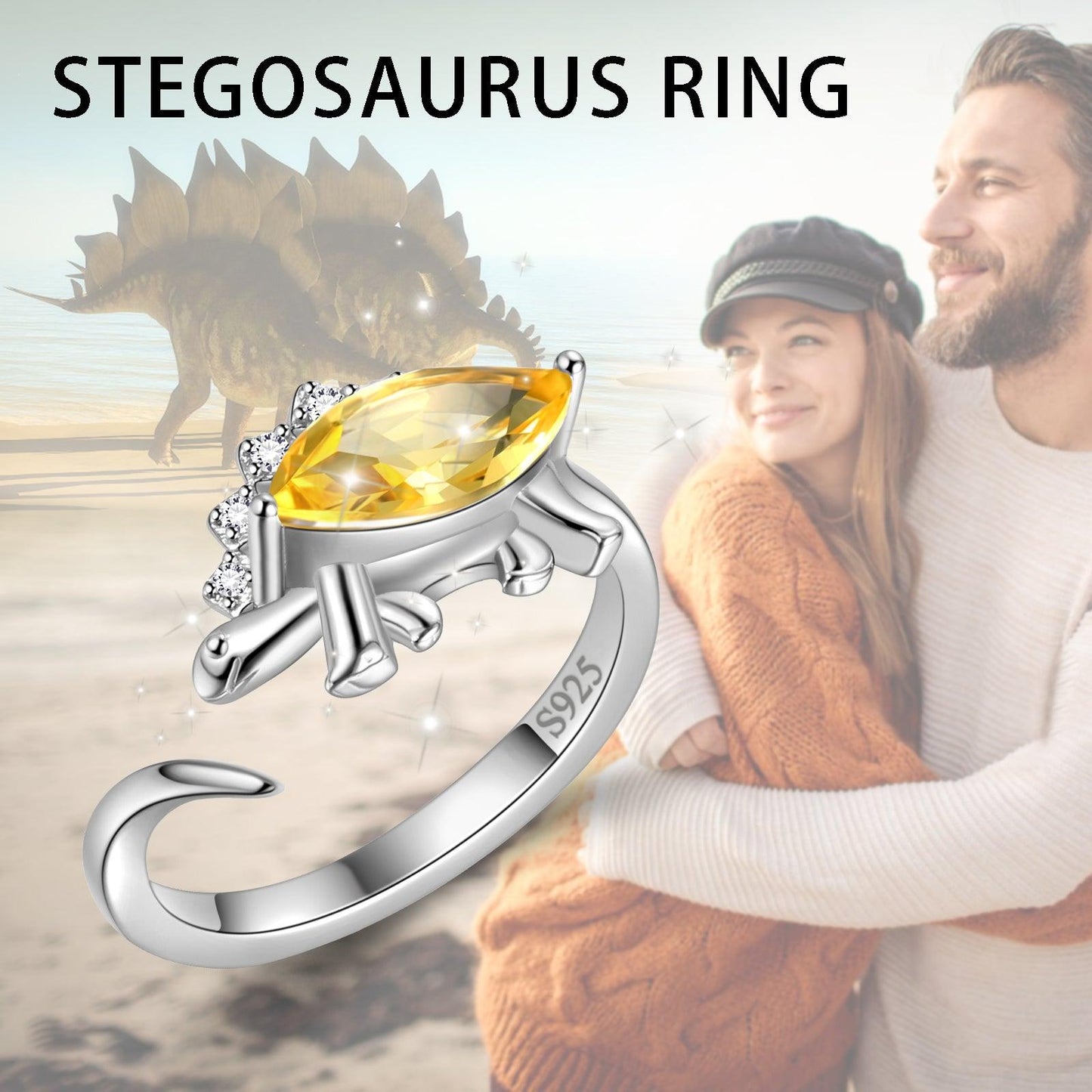 Tokyo Mart Stegosaurus Dinosaurier-Ring November Citrin Geburtsstein Damen Mädchen Schmuck Geschenk