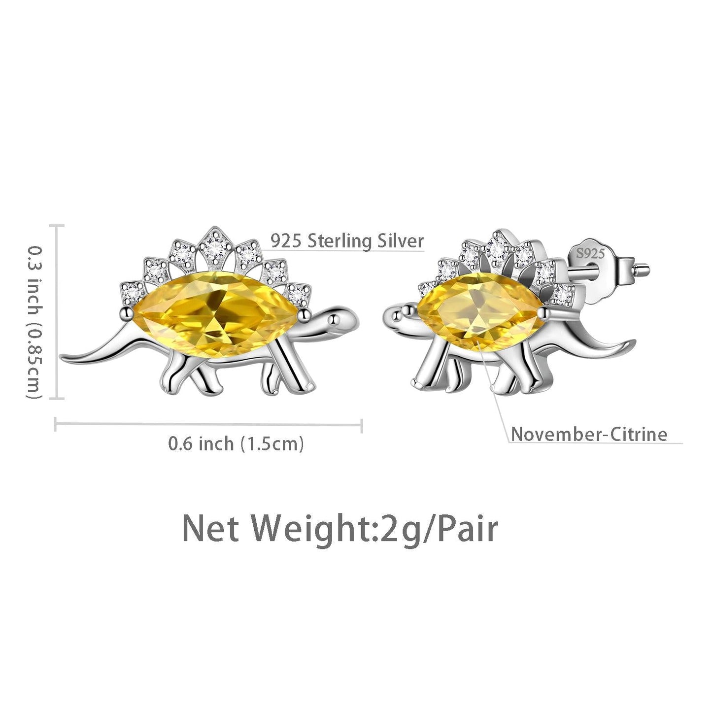 Tokyo Mart Stegosaurus Dinosaurier-Ohrringe, Geburtsstein für November, Citrin, Schmuckgeschenk für Frauen und Mädchen