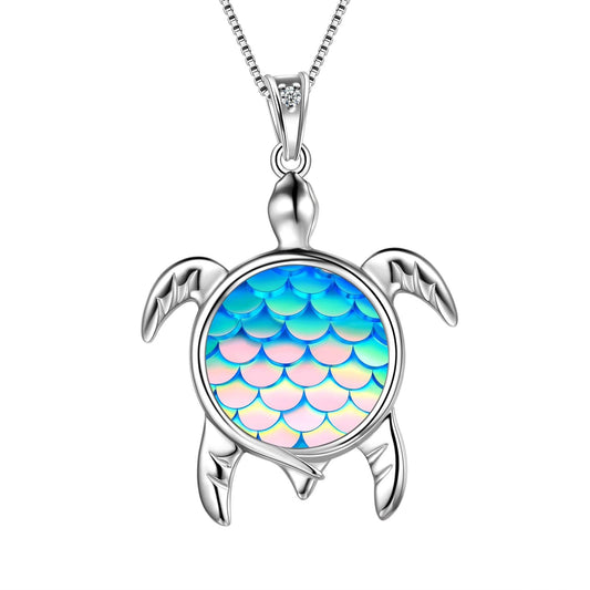 Tokyo Mart Turtle Pendant Charm Necklace Gradient Light Blue Women Girls Jewelry Birthday Gift