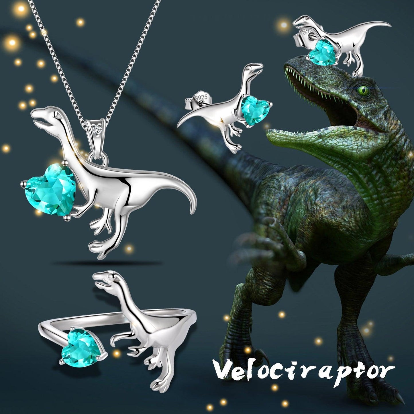 Tokyo Mart Cute Dinosaur Earrings Necklace Ring Animal Jewelry Set Women Girls Christmas Gift