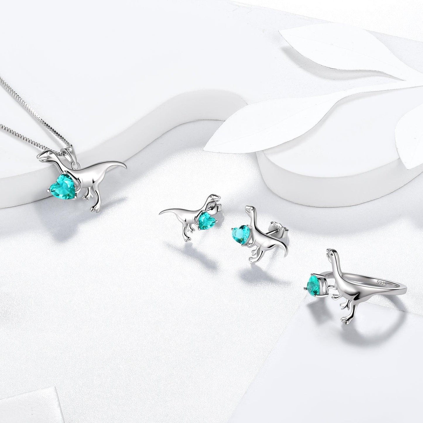 Tokyo Mart Cute Dinosaur Earrings Necklace Ring Animal Jewelry Set Women Girls Christmas Gift