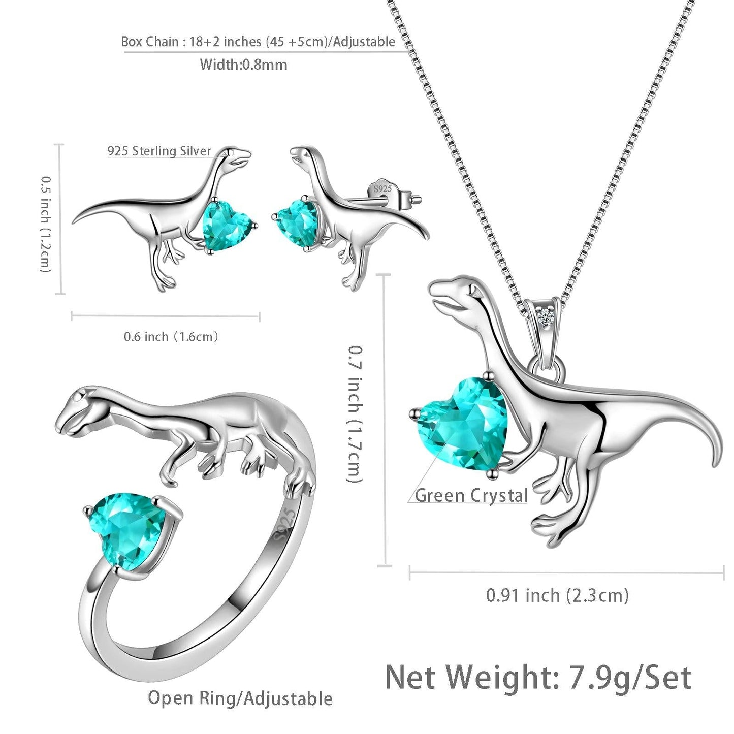 Tokyo Mart Cute Dinosaur Earrings Necklace Ring Animal Jewelry Set Women Girls Christmas Gift