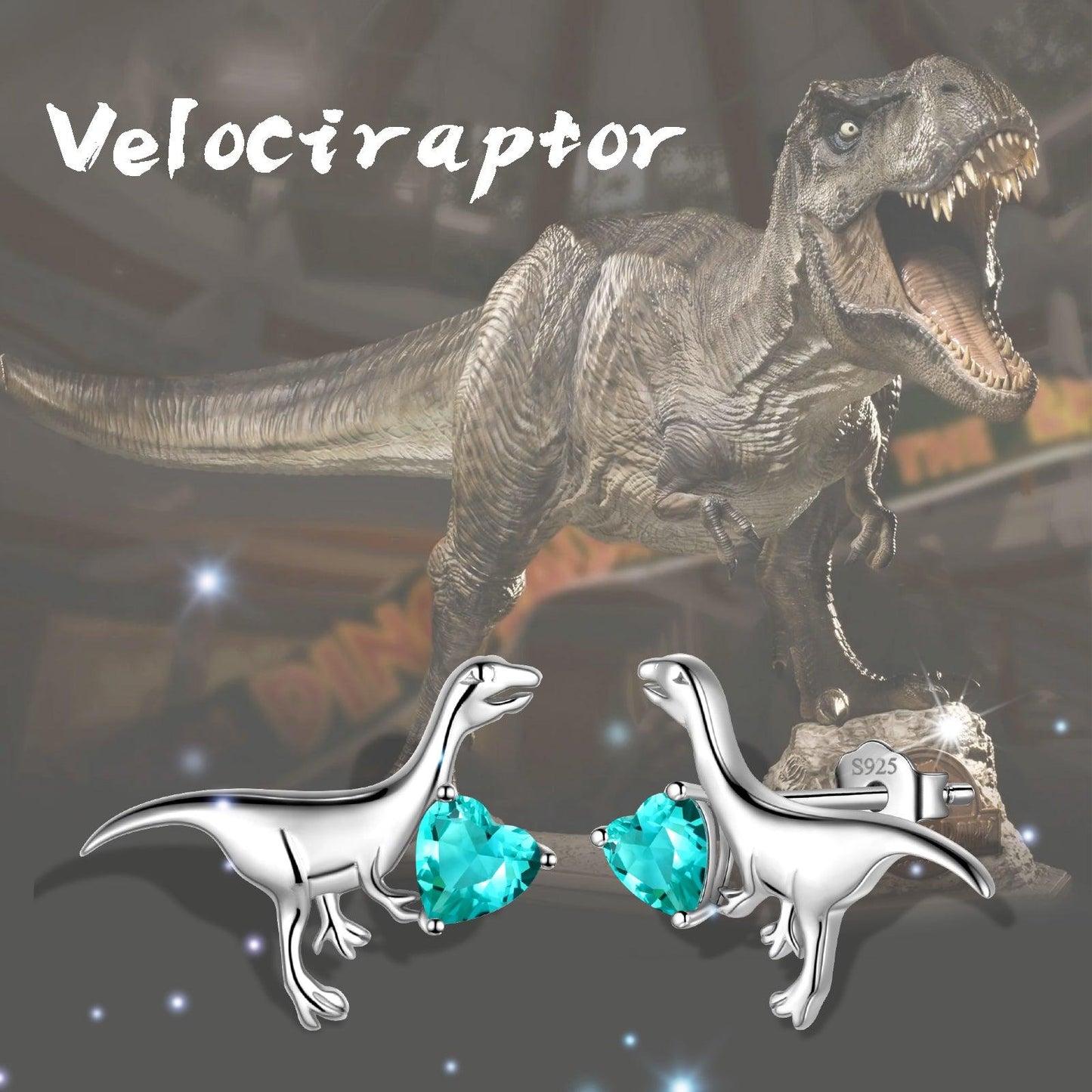 Tokyo Mart Velociraptor Dinosaur Charm Earrings Stud Sterling Silver Women Girls Jewelry Gift