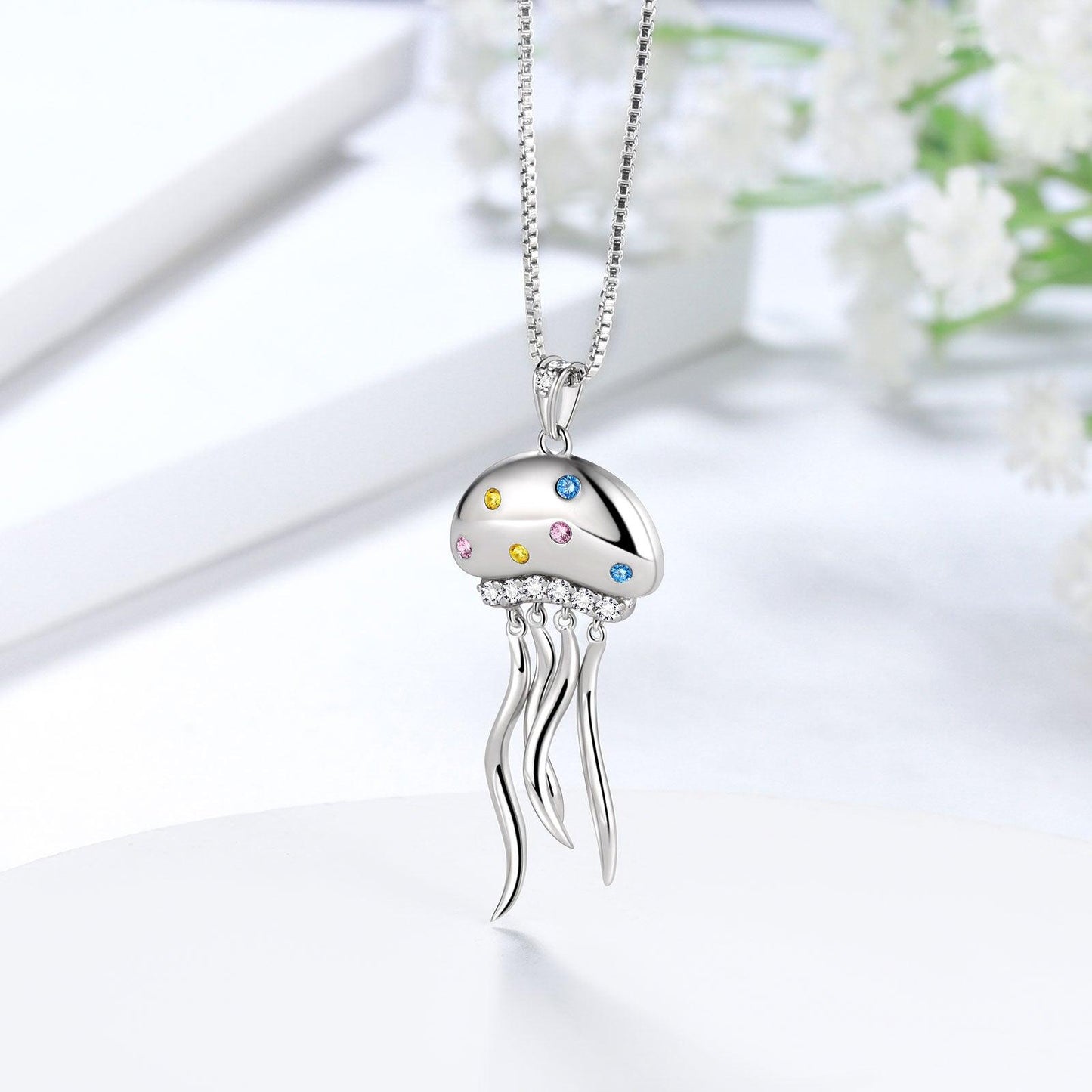 Tokyo Mart Cute Jellyfish Pendant Necklace Jewelry Women Girls Birthday Gift 925 Sterling Silver