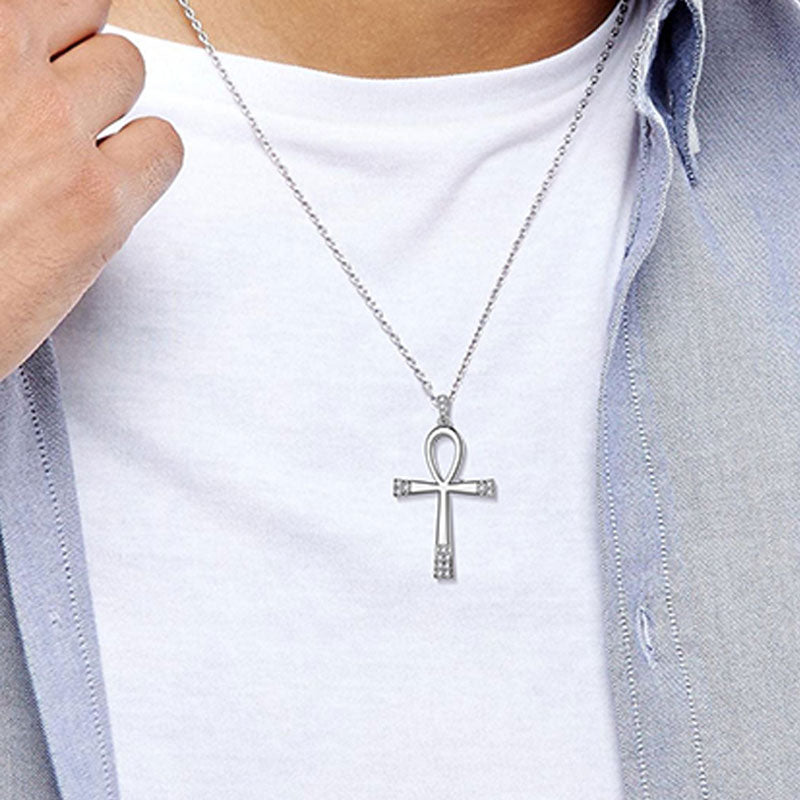 Tokyo Mart Egyptian Ankh Cross Necklace Pendant Men Womens Jewelry 925 Sterling Silver