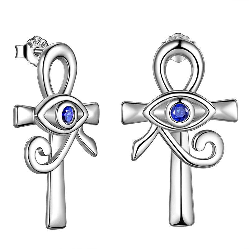 Tokyo Mart Eye of Horus Ankh Cross Earrings Mens Women Jewelry 925 Sterling Silver