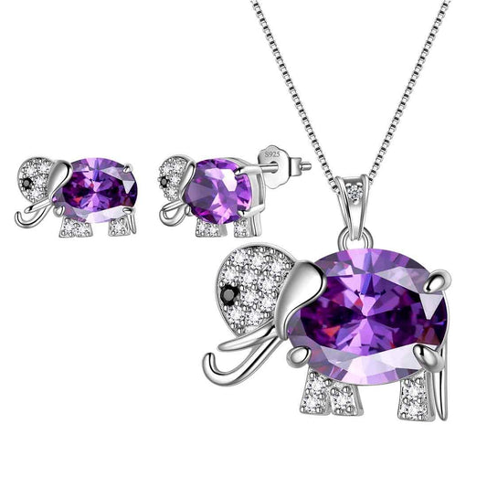 Tokyo Mart Schmuckset mit Elefanten-Geburtsstein, Amethyst, 3-teilig, Geschenk für Frauen und Mädchen