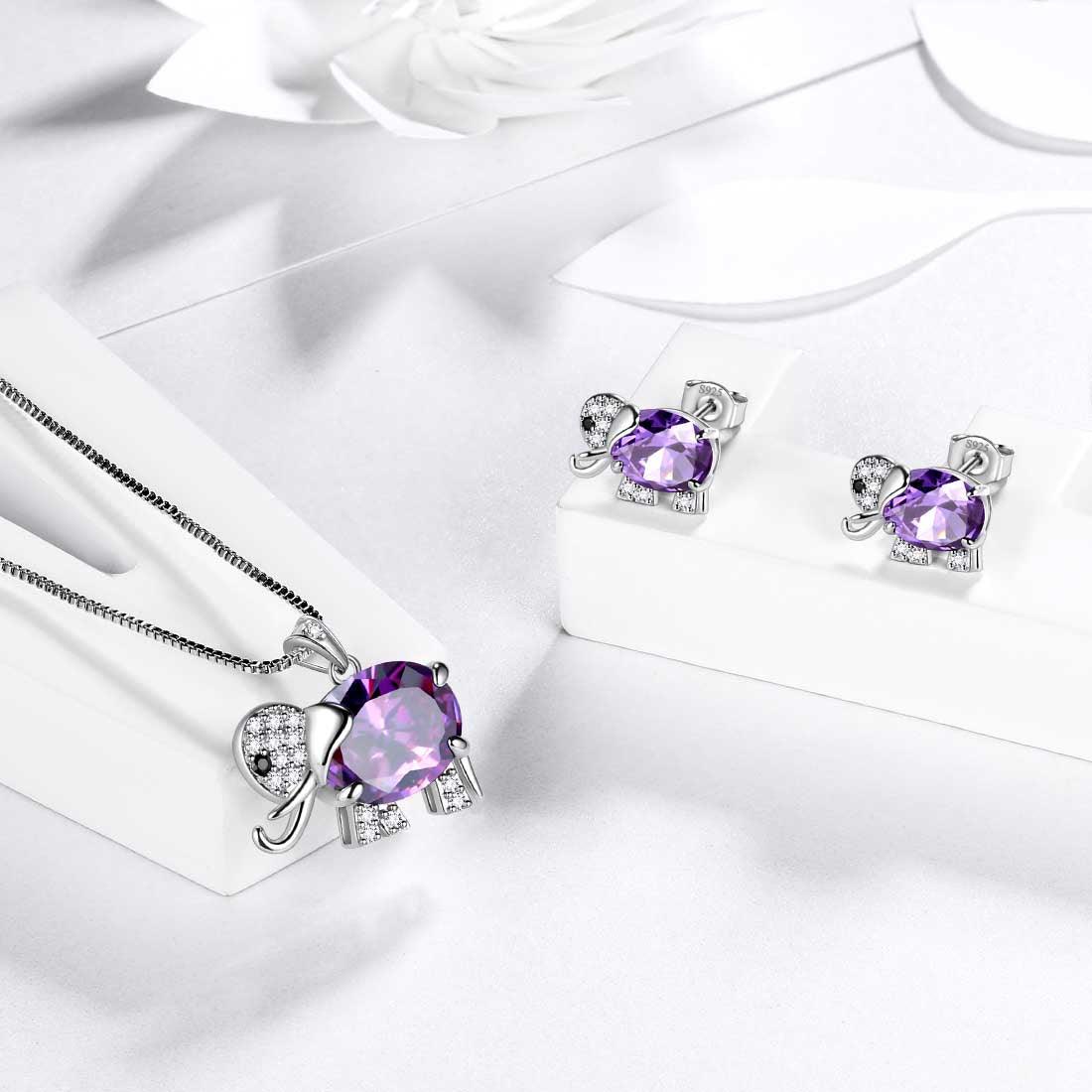 Tokyo Mart Schmuckset mit Elefanten-Geburtsstein, Amethyst, 3-teilig, Geschenk für Frauen und Mädchen