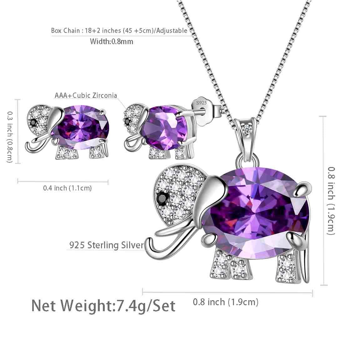 Tokyo Mart Schmuckset mit Elefanten-Geburtsstein, Amethyst, 3-teilig, Geschenk für Frauen und Mädchen