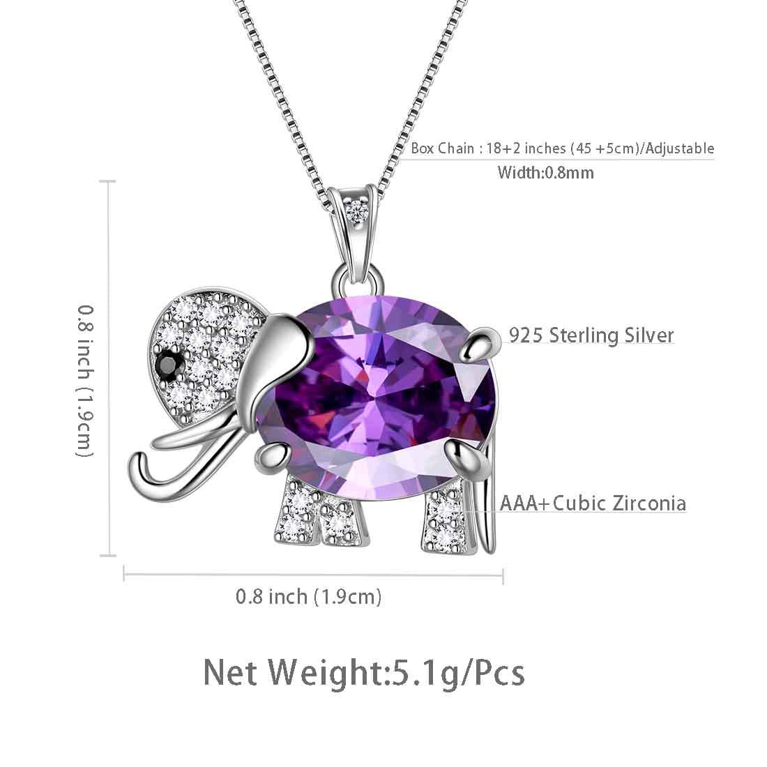 Tokyo Mart Elephant Necklace Birthstone Pendant Necklace Women Jewelry Gifts 925 Sterling Silver