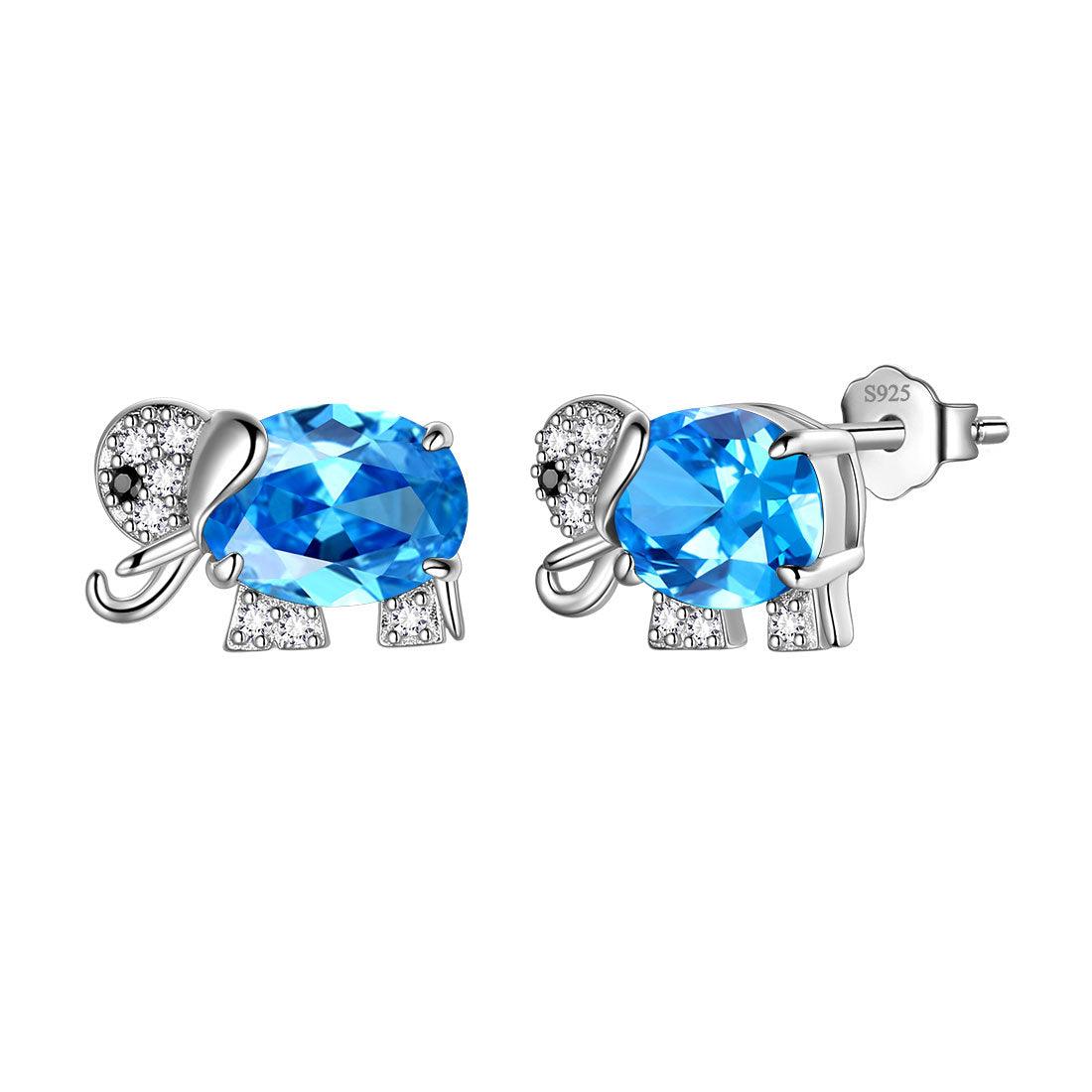 Tokyo Mart Elefant Geburtsstein März Aquamarin Ohrringe Ohrstecker Frauen Mädchen Schmuck Geburtstagsgeschenk