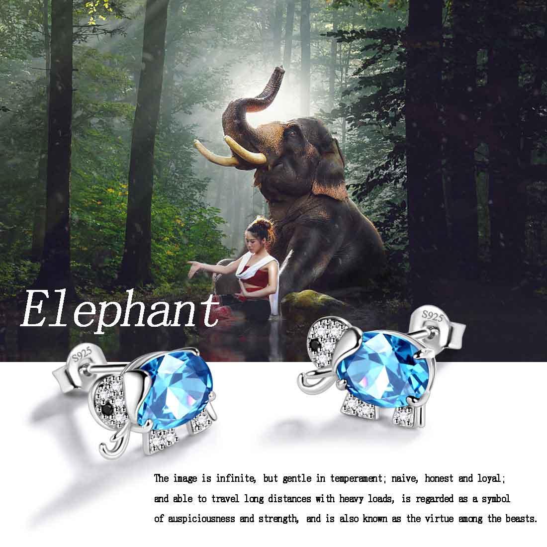 Tokyo Mart Elefant Geburtsstein März Aquamarin Ohrringe Ohrstecker Frauen Mädchen Schmuck Geburtstagsgeschenk