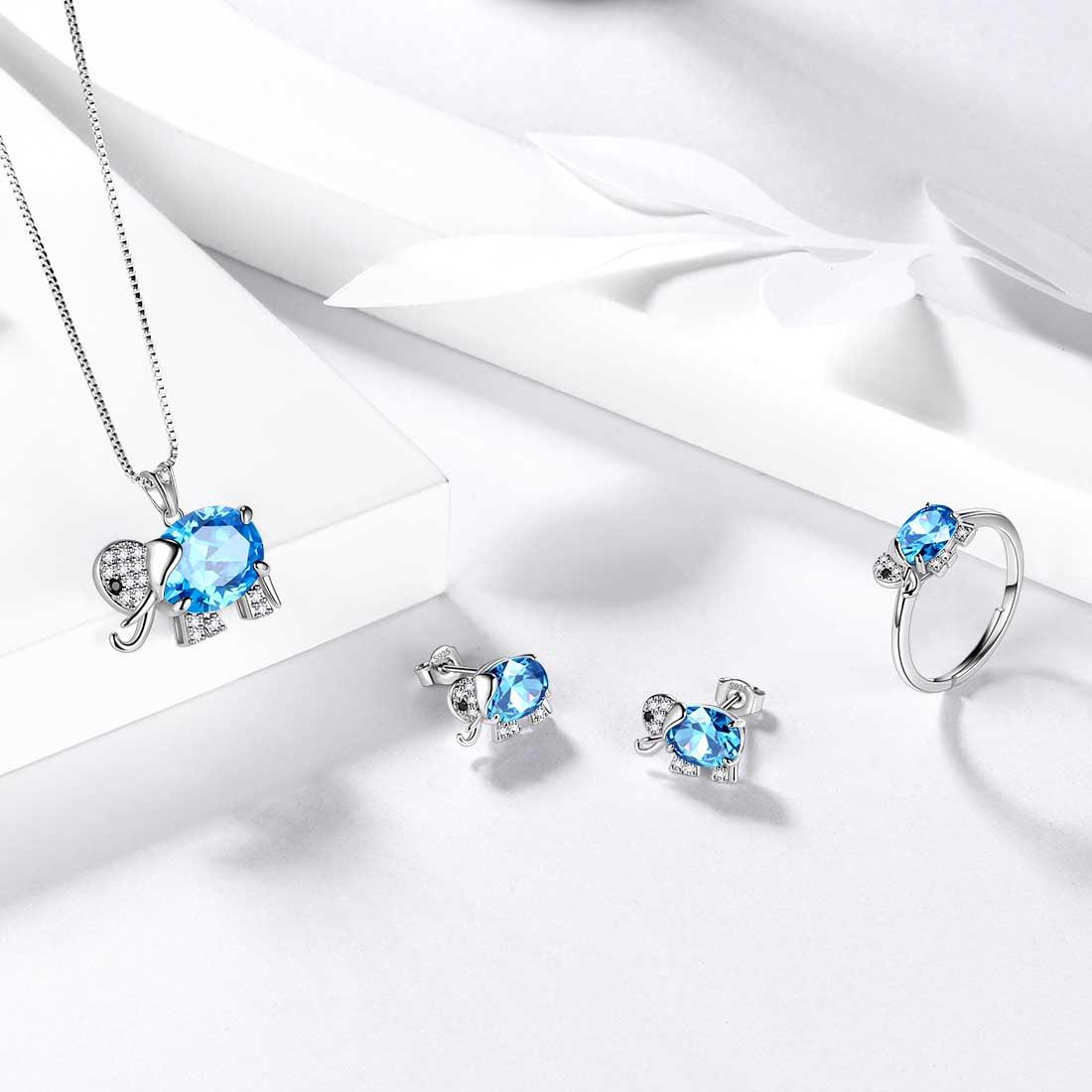 Tokyo Mart Elefant Geburtsstein März Aquamarin Ohrringe Ohrstecker Frauen Mädchen Schmuck Geburtstagsgeschenk