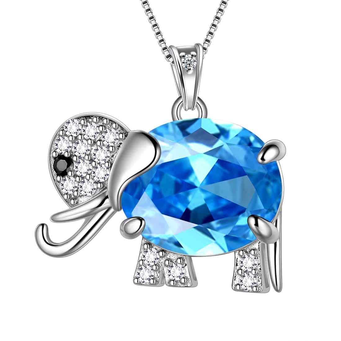 Tokyo Mart Elephant Necklace Birthstone Pendant Necklace Women Jewelry Gifts 925 Sterling Silver