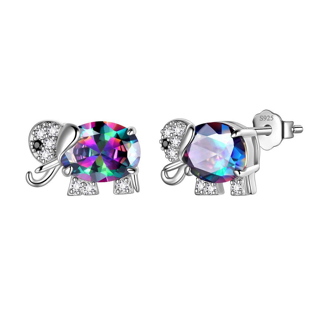 Tokyo Mart Elephant Rainbow Mystic Topaz Earrings Stud Women Girls Jewelry Birthday Gift