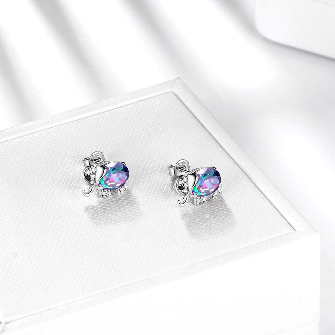 Tokyo Mart Elephant Rainbow Mystic Topaz Earrings Stud Women Girls Jewelry Birthday Gift