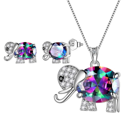 Tokyo Mart Elephant Rainbow Mystic Topaz Jewelry Set 3PCS Women Girls Birthday Gift