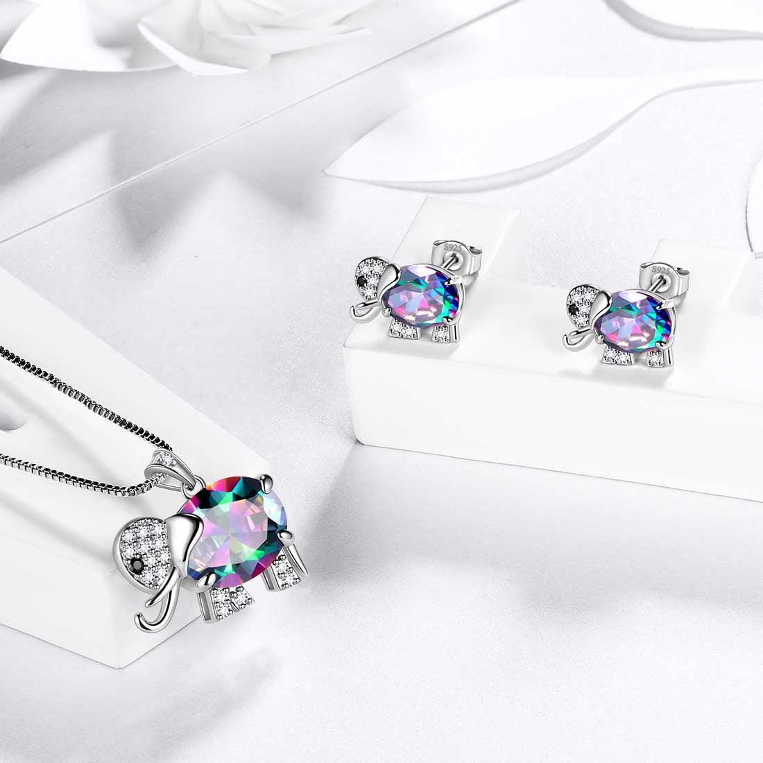 Tokyo Mart Elephant Rainbow Mystic Topaz Jewelry Set 3PCS Women Girls Birthday Gift