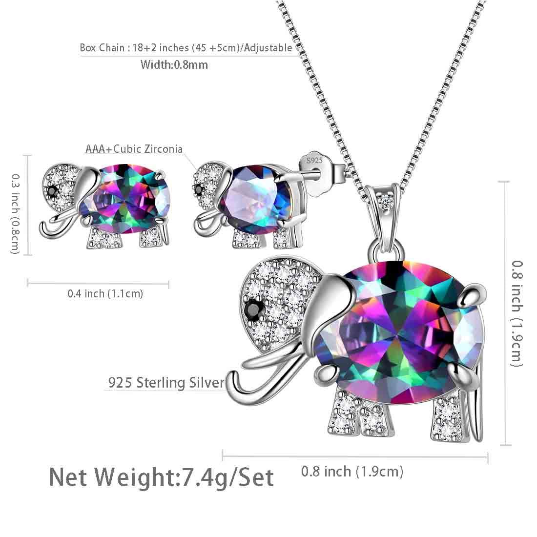 Tokyo Mart Elephant Rainbow Mystic Topaz Jewelry Set 3PCS Women Girls Birthday Gift