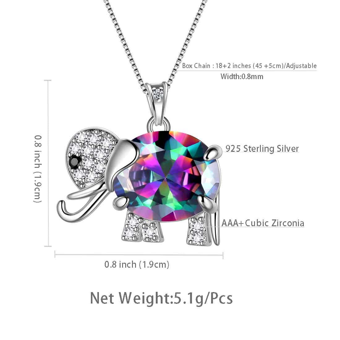 Tokyo Mart Elephant Rainbow Mystic Topaz Necklace Pendant Women Girls Jewelry Birthday Gift