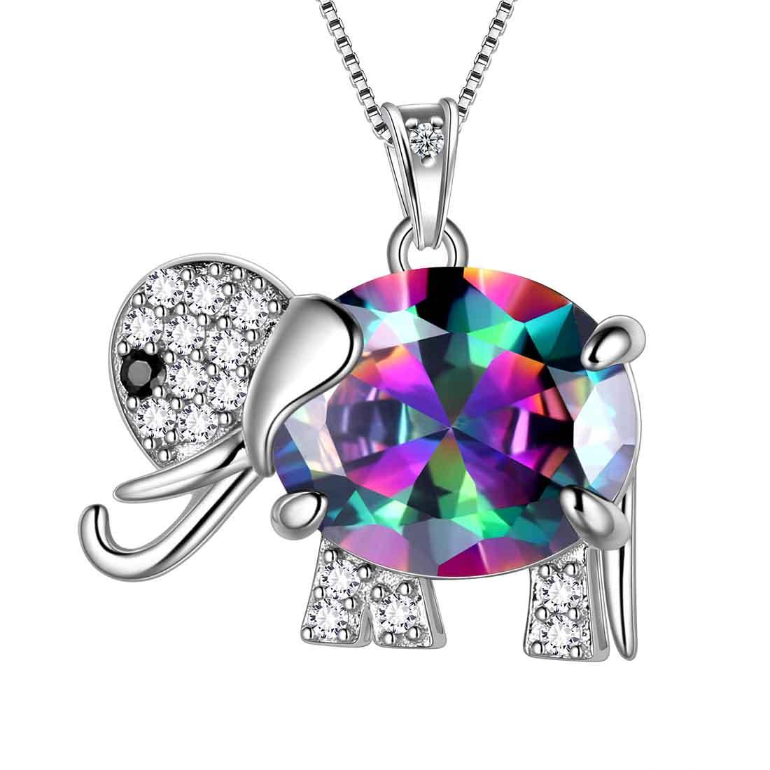 Tokyo Mart Elephant Necklace Birthstone Pendant Necklace Women Jewelry Gifts 925 Sterling Silver