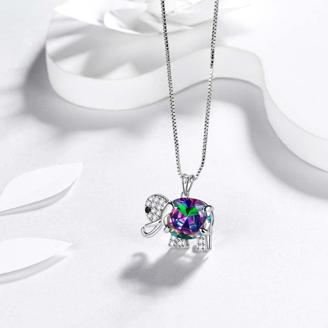 Tokyo Mart Elephant Rainbow Mystic Topaz Necklace Pendant Women Girls Jewelry Birthday Gift