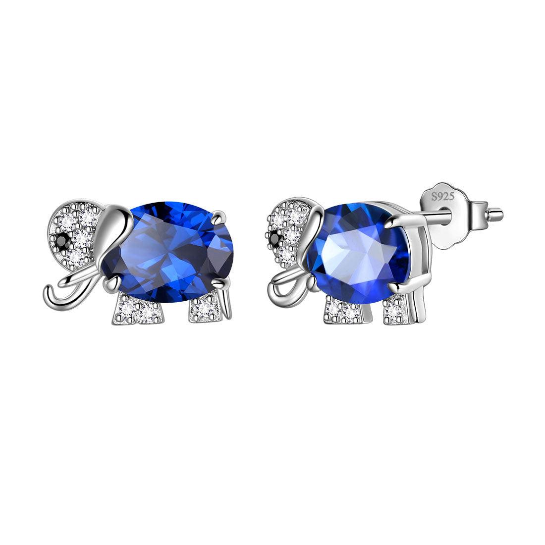 Tokyo Mart Elephant Birthstone September Sapphire Earrings Stud Women Girls Jewelry Birthday Gift