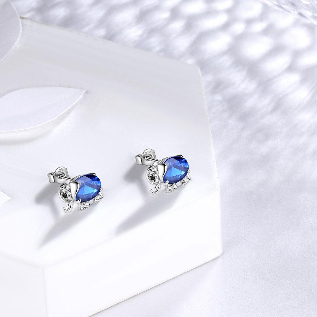 Tokyo Mart Elephant Birthstone September Sapphire Earrings Stud Women Girls Jewelry Birthday Gift