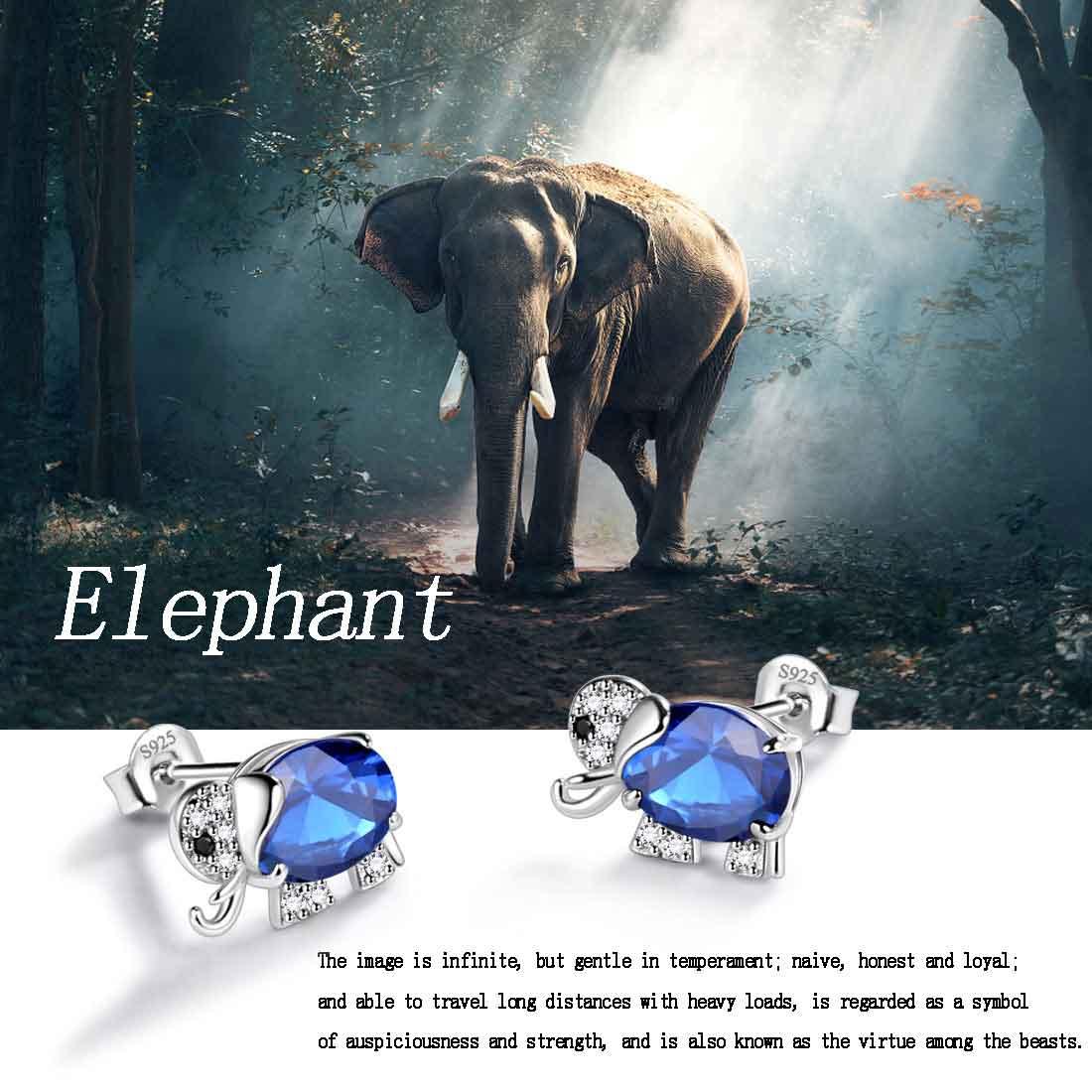 Tokyo Mart Elephant Birthstone September Sapphire Earrings Stud Women Girls Jewelry Birthday Gift