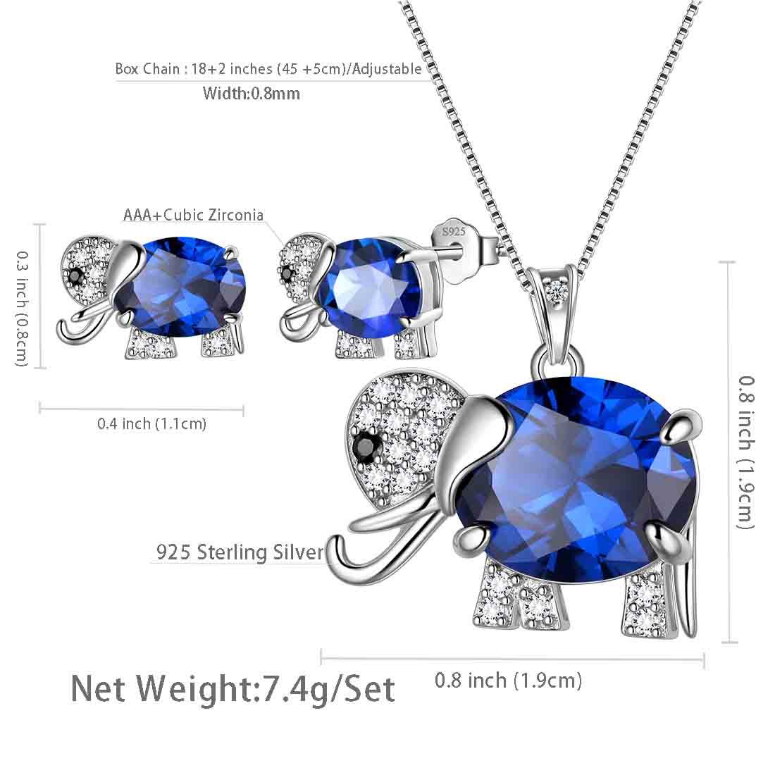 Tokyo Mart Elephant Birthstone September Sapphire Jewelry Set 3PCS Women Girls Birthday Gift