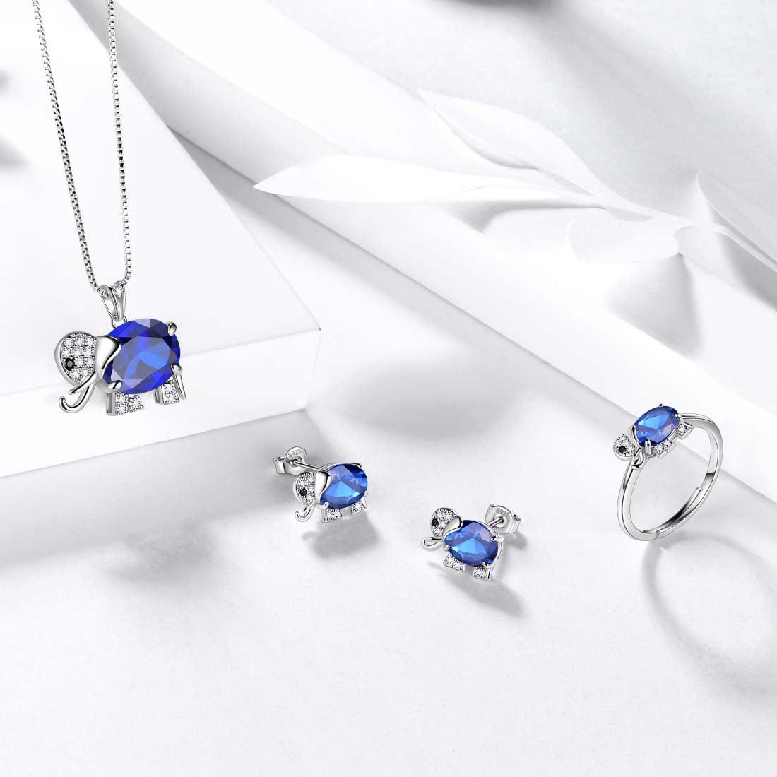 Tokyo Mart Elephant Birthstone September Sapphire Necklace Pendant Women Girls Jewelry Birthday Gift