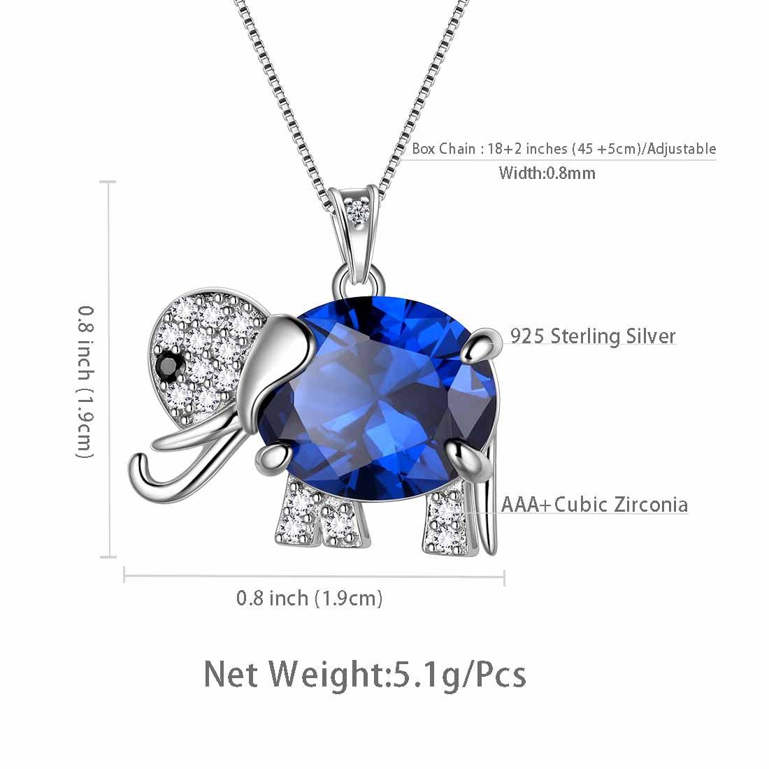 Tokyo Mart Elephant Birthstone September Sapphire Necklace Pendant Women Girls Jewelry Birthday Gift