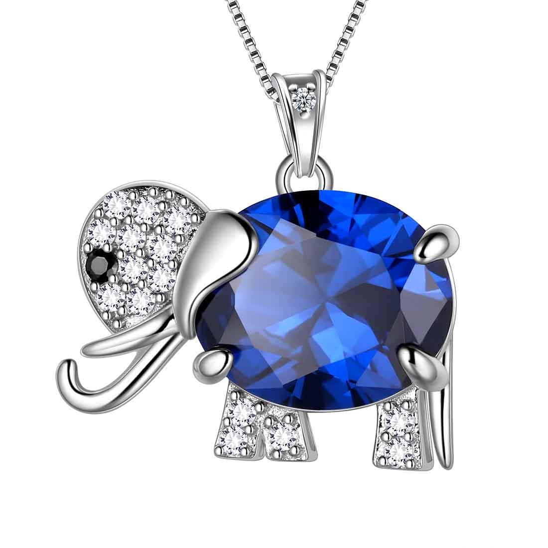 Tokyo Mart Elephant Necklace Birthstone Pendant Necklace Women Jewelry Gifts 925 Sterling Silver