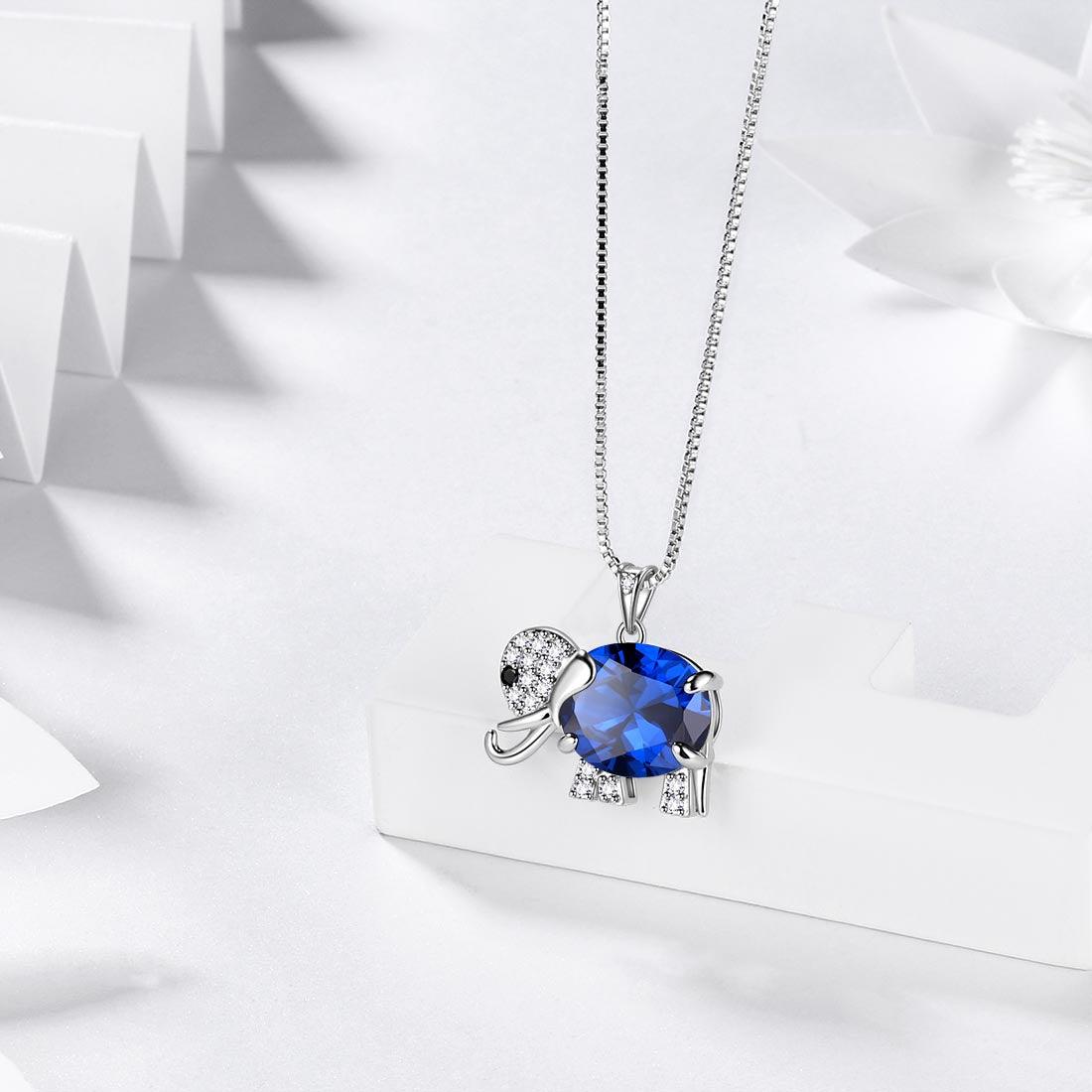 Tokyo Mart Elephant Birthstone September Sapphire Necklace Pendant Women Girls Jewelry Birthday Gift