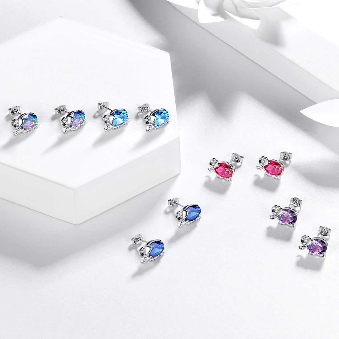 Tokyo Mart Elefant Geburtsstein März Aquamarin Ohrringe Ohrstecker Frauen Mädchen Schmuck Geburtstagsgeschenk