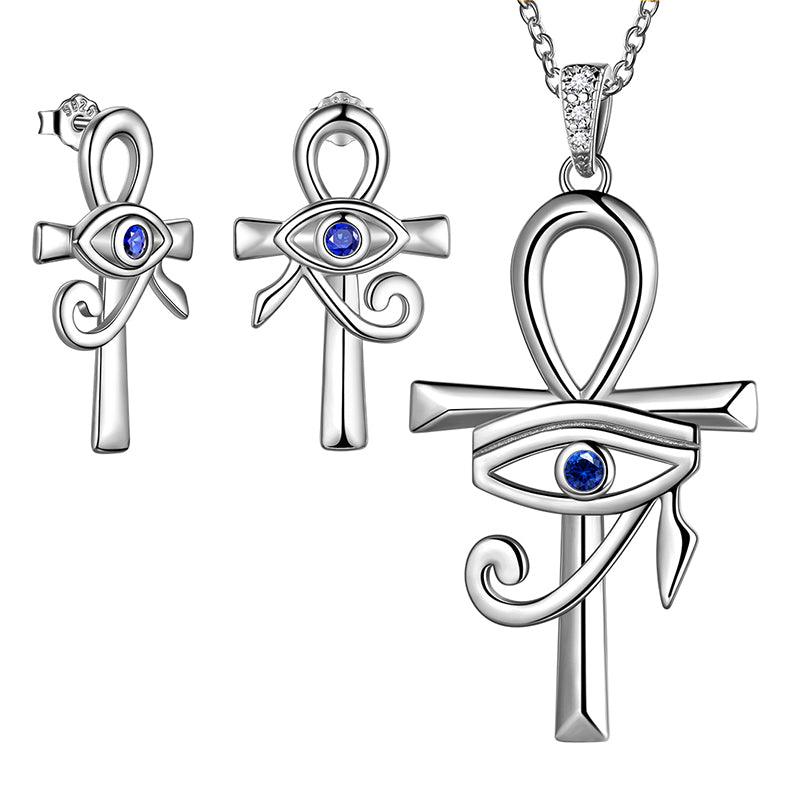 Tokyo Mart Eye of Horus Ankh Cross Necklace Earrings Jewelry Set 3PCS Mens Women Jewelry