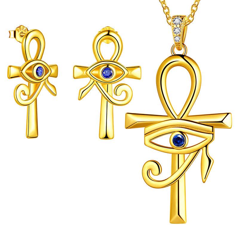 Tokyo Mart Eye of Horus Ankh Cross Necklace Earrings Jewelry Set 3PCS Mens Women Jewelry