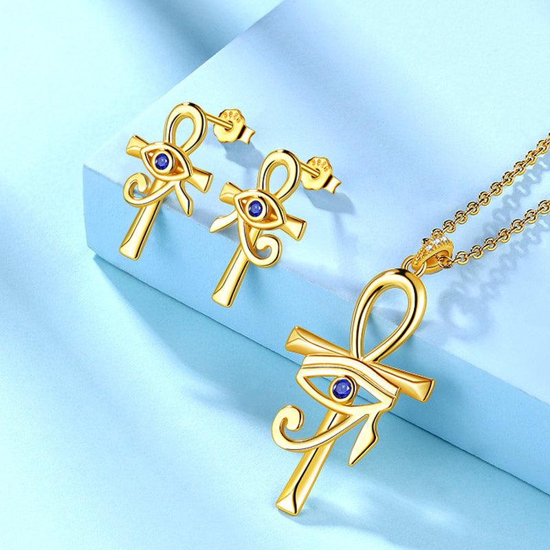 Tokyo Mart Eye of Horus Ankh Cross Necklace Earrings Jewelry Set 3PCS Mens Women Jewelry