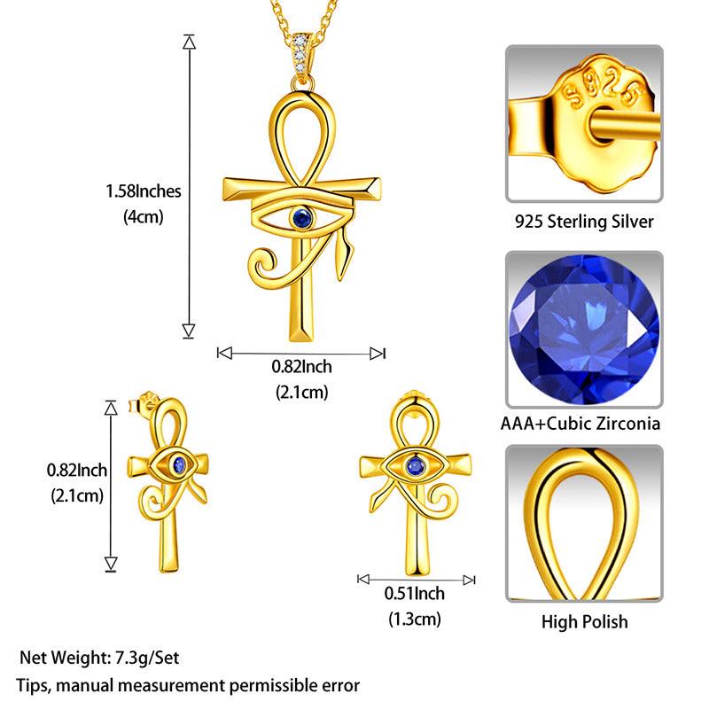 Tokyo Mart Eye of Horus Ankh Cross Necklace Earrings Jewelry Set 3PCS Mens Women Jewelry