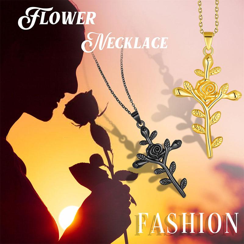 Tokyo Mart Flower Rose Cross Necklace Pendant Women Jewelry 925 Sterling Silver