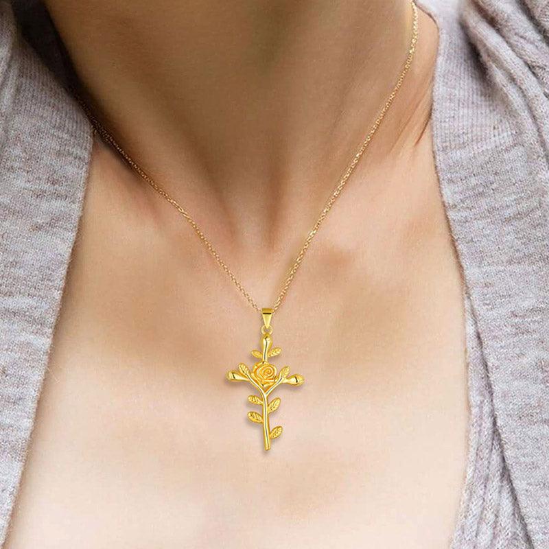 Tokyo Mart Flower Rose Cross Necklace Pendant Women Jewelry 925 Sterling Silver