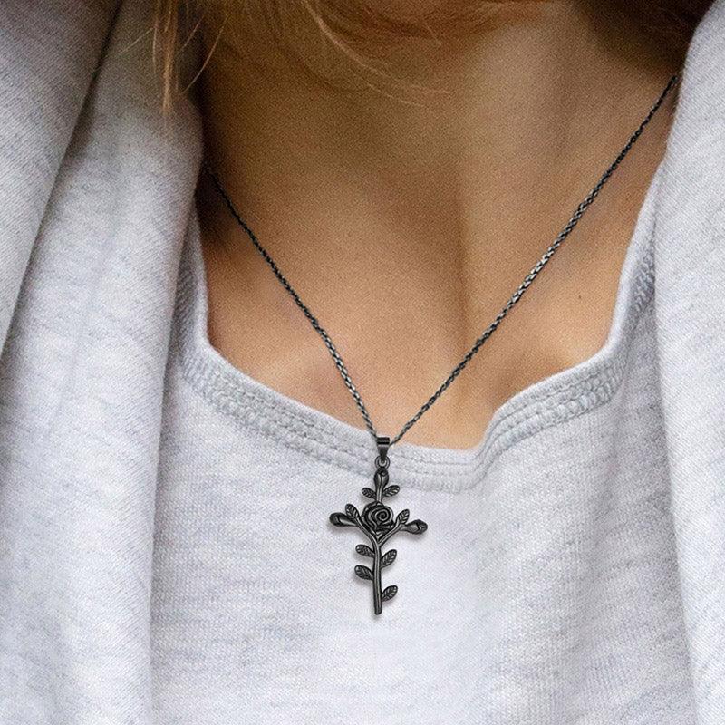 Tokyo Mart Flower Rose Cross Necklace Pendant Women Jewelry 925 Sterling Silver