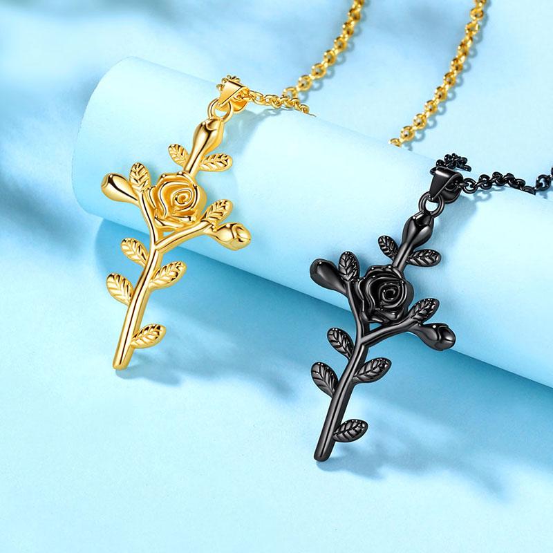 Tokyo Mart Flower Rose Cross Necklace Pendant Women Jewelry 925 Sterling Silver