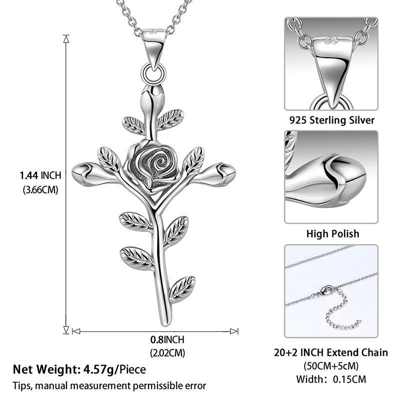 Tokyo Mart Flower Rose Cross Necklace Pendant Women Jewelry 925 Sterling Silver