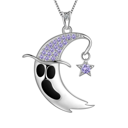 Tokyo Mart Women Girls Ghost Pendant Necklace Halloween Jewelry 925 Sterling Silver