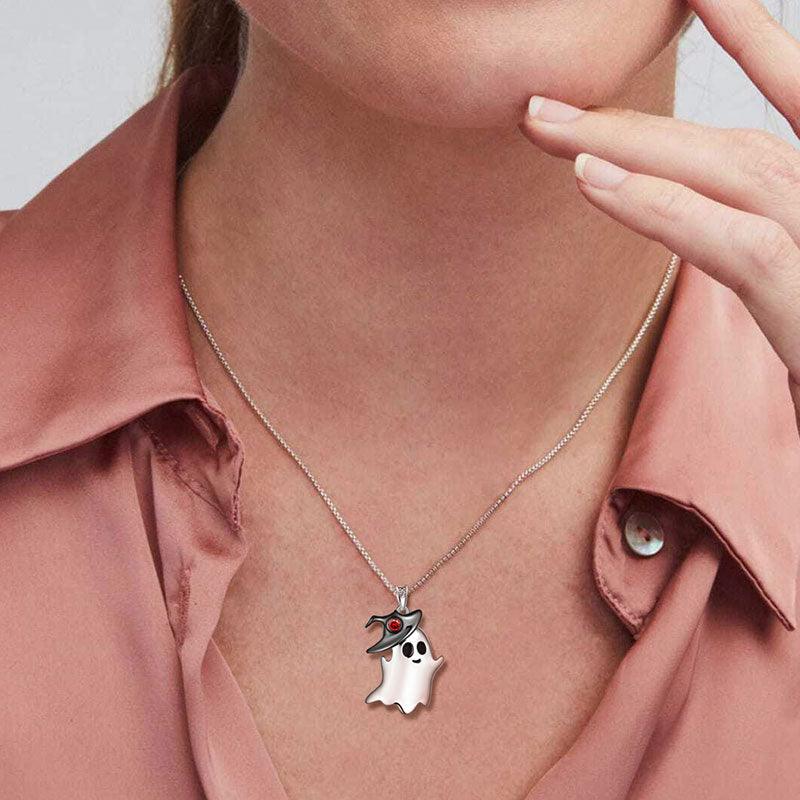 Tokyo Mart Women Girls Ghost Pendant Necklace Halloween Jewelry 925 Sterling Silver